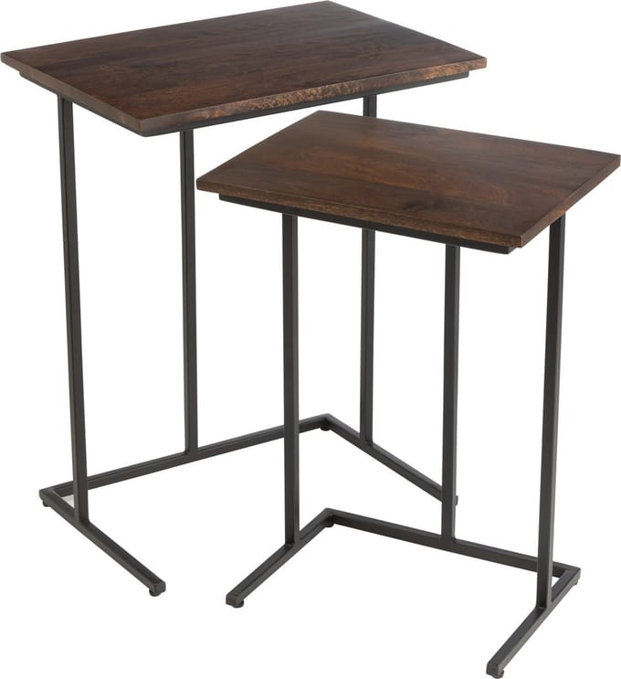 J-Line tafel Rechthoek - ijzer/hout - bruin/zwart - 2 stuks