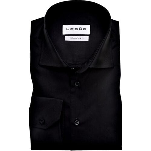 Ledub modern fit overhemd - popeline - zwart - Strijkvriendelijk - Boordmaat: 44