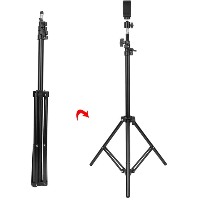Trépied pour appareil photo numérique extensible 200 cm avec rotation à 360 degrés et support de téléphone réglable black