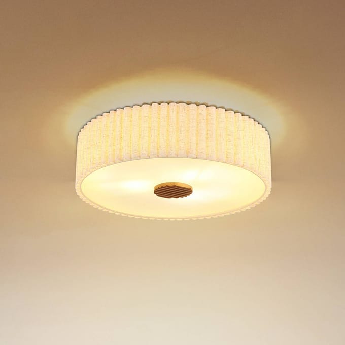 Globo Plafondlamp Jannie, naturel, linnen, 3-lamps, Ø 50 cm, E27