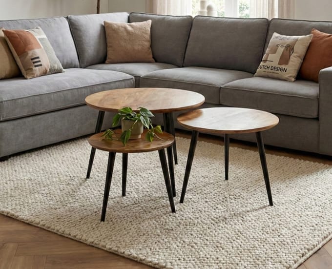 Salontafel Milo set van 3 rond mangohout - Naturel