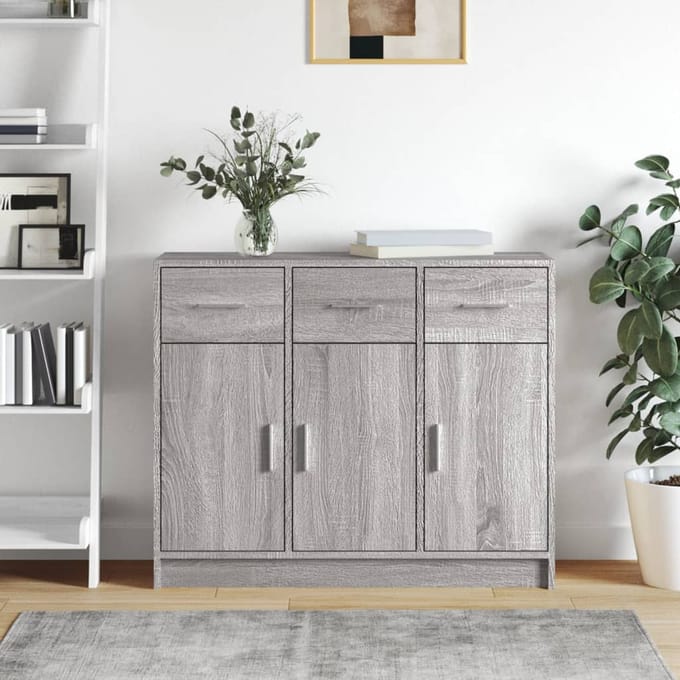 vidaXL - Dressoir - 91x28x75 - cm - bewerkt - hout - grijs - sonoma - eikenkleurig