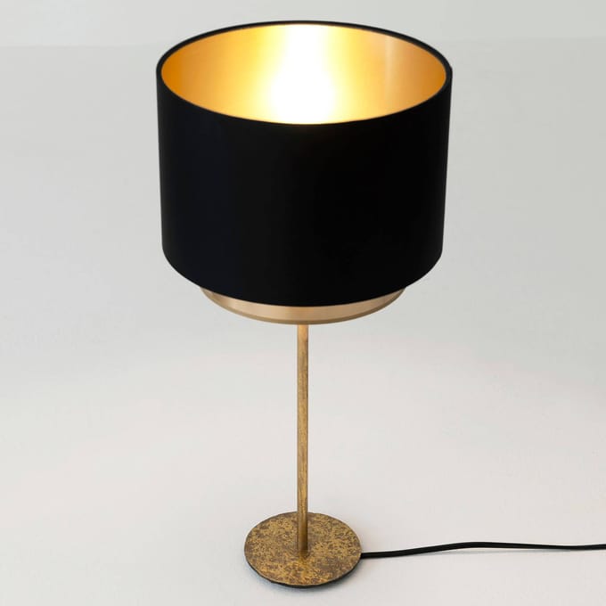 Holländer Tafellamp Mattia, zwart/goud chintz