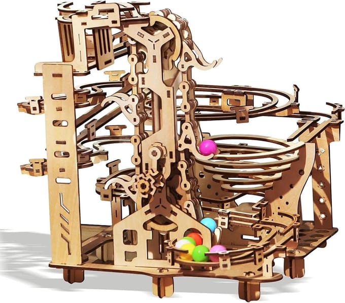 Houten Puzzel - Knikkerbaan Model - Creatief Bouwen - 335 Stuks - 297 cm - Houtkleur