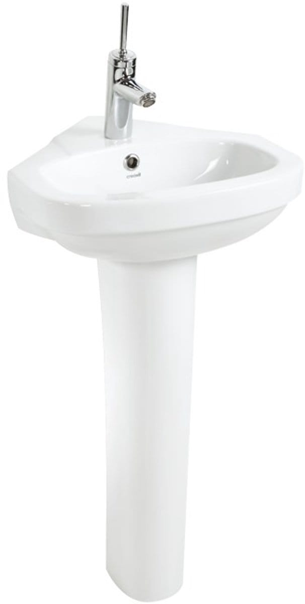 Aqualine Vitroya - Hoekwastafel 46x46 cm, met overloop, kraangat, wit VT145