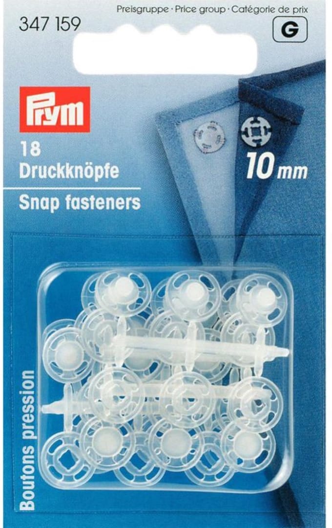 Aannaaidrukknopen kunststof rond 10 mm transparant 18 st.