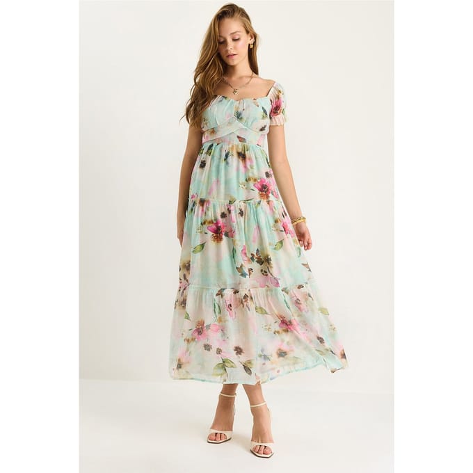 Midi-jurk met hartkraag en bloemenprint