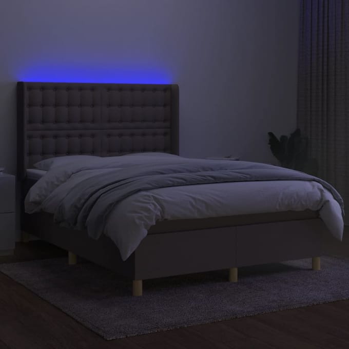 vidaXL - Boxspring - met - matras - en - LED - stof - taupe - 140x200 - cm