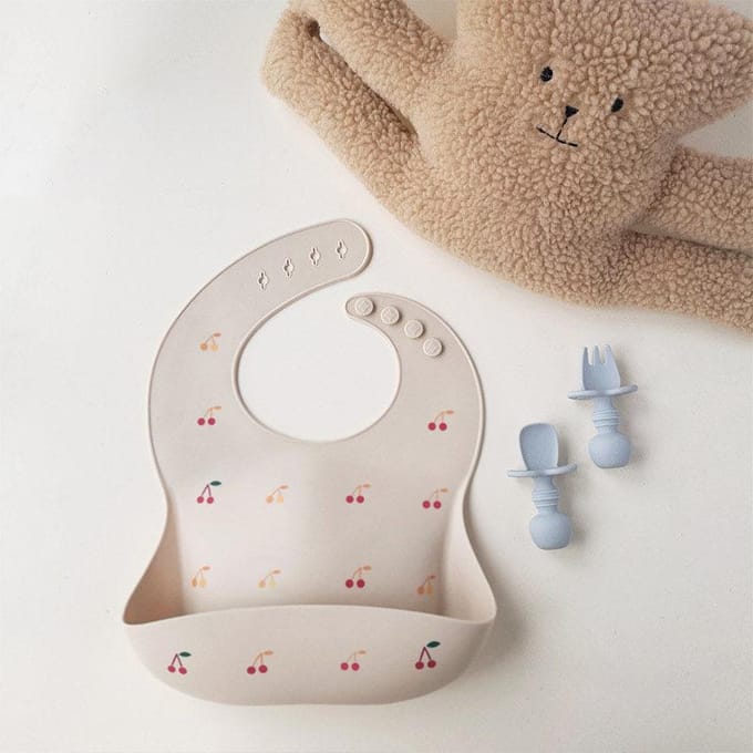 1 bavoir en silicone pour bébé, ultra léger, large épaule, étanche, réglable, design ondulé, accessoire pour bébé gray