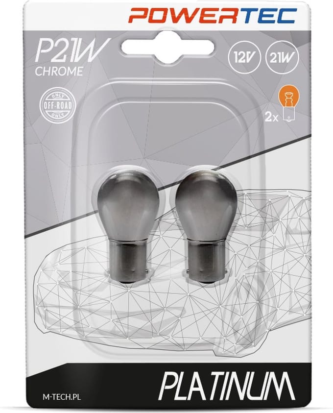 Powertec BA15S / P21W 12V Platinum Chrome – Halogeenlampen – Set (Blister)