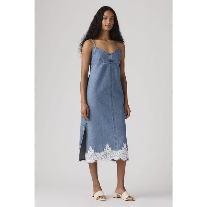 Levi's 90's Denim Slip Dress Maat: S | Midi Jurken Outlet | Dames | Blauw