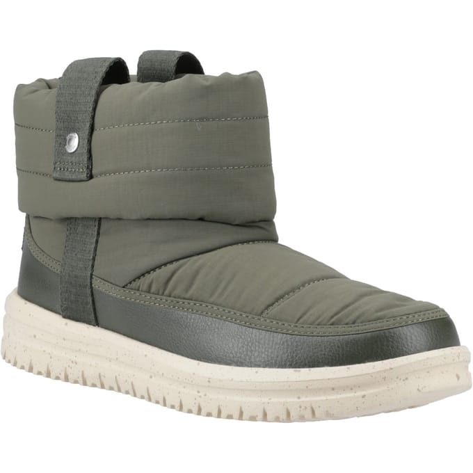 HEYDUDE Camden Cuff Nylon Quilt Nylon Dames Donkergroene Winter Enkelboots