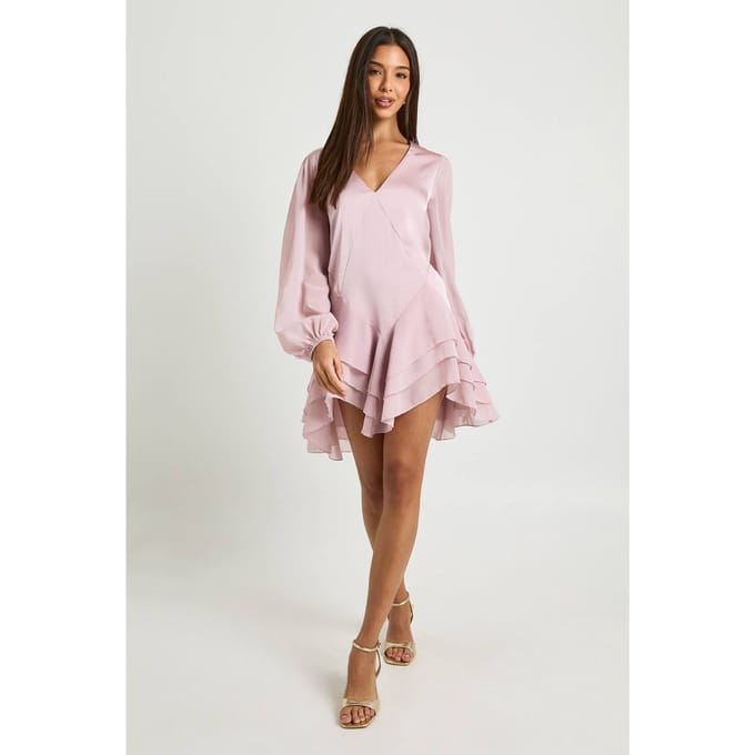 boohoo Dames Chiffon Mix met panelen smockjurk | Pink | Maat: 8