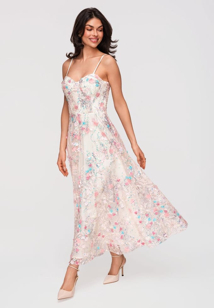 LARICA Jurk - Slim Fit - Veters - Gebloemd Ecru M