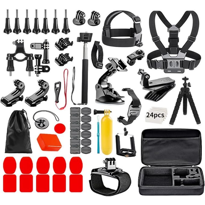 84-in-1 Action Camera Accessoires Kit Sportcamera Accessoires Set met Draagtas Vervanging zwart
