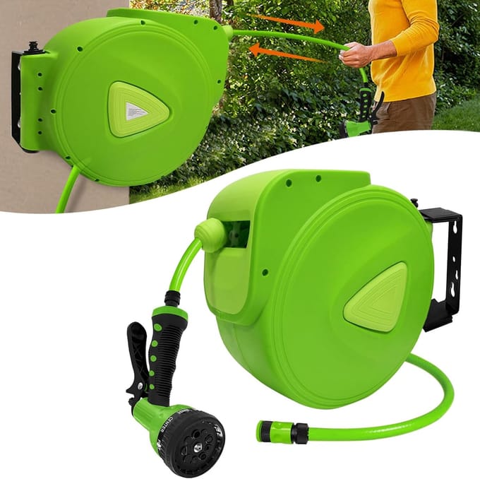 Slanghaspel - Slangbox Tuinslang - Tuin besproeien - Automatisch oprollen - 20 meter - Groen