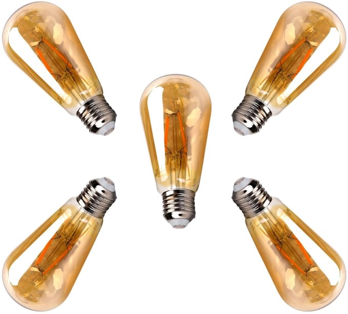 Kooldraadlamp 5 stuks E27 - ST64 amber - LED 4W~38W traditionele verlichting - 2200K warmwit