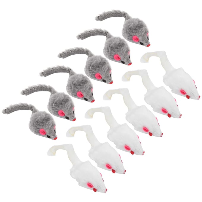 12 Stuks Kat Muis Speelgoed Pluizig Interactief Speelmuis Speelgoed voor Binnenkatten en Kittens white