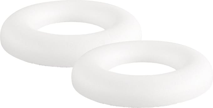 Rayher Piepschuim vorm/figuur ronde ring - 2x - wit - Dia 25 cm - Hobby materialen - Styrofor knutselen