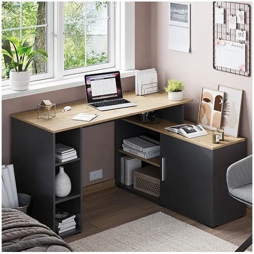 Vicco Rudy Hoekbureau – 135 x 110 cm met planken Antraciet/Artisan