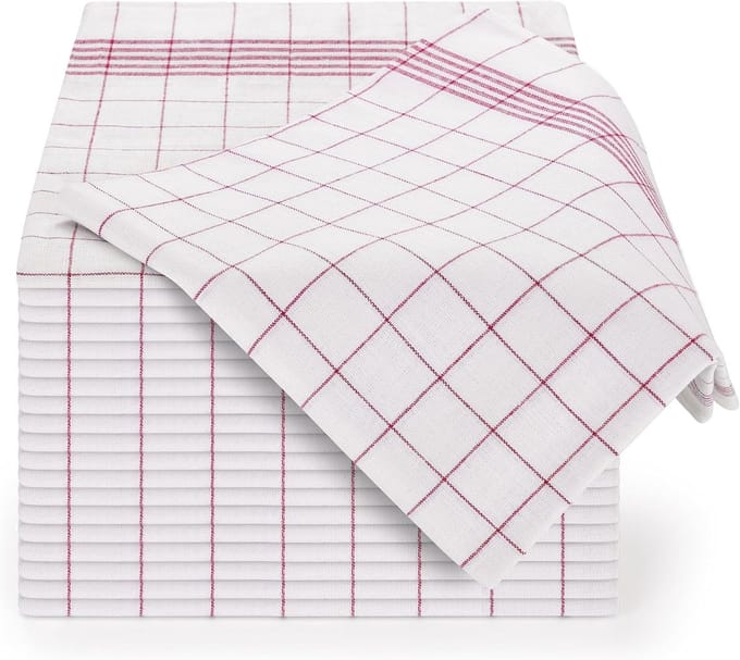 Famanu - Premium Theedoeken Set – Set van 5-50 x 70 cm – Gestreepte Theedoek – Rood Gestreept