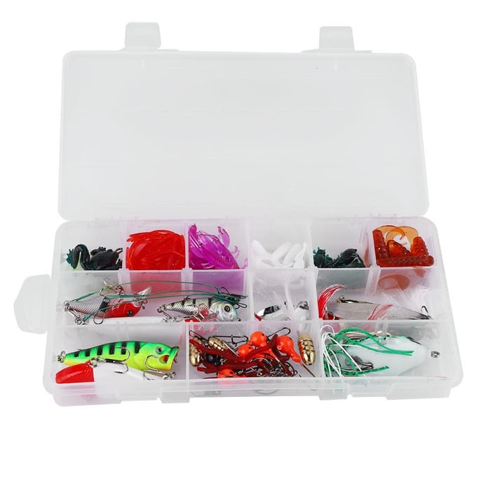 100 pièces Leurre Dur Pêche Stylo Popper Vers Souple Kit d'Accessoires Boîte gray