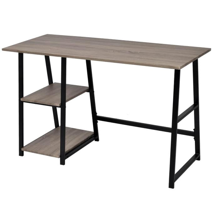 vidaXL - Bureau - met - 2 - schappen - grijs - en - eikenkleurig