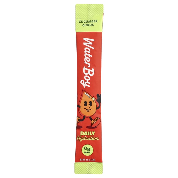 Waterboy, Hydratation Quotidienne, Mélange de Boisson Électrolytique, Concombre Agrumes, 12 Sachets Sticks, 3,2g (0,11 oz) Chaque