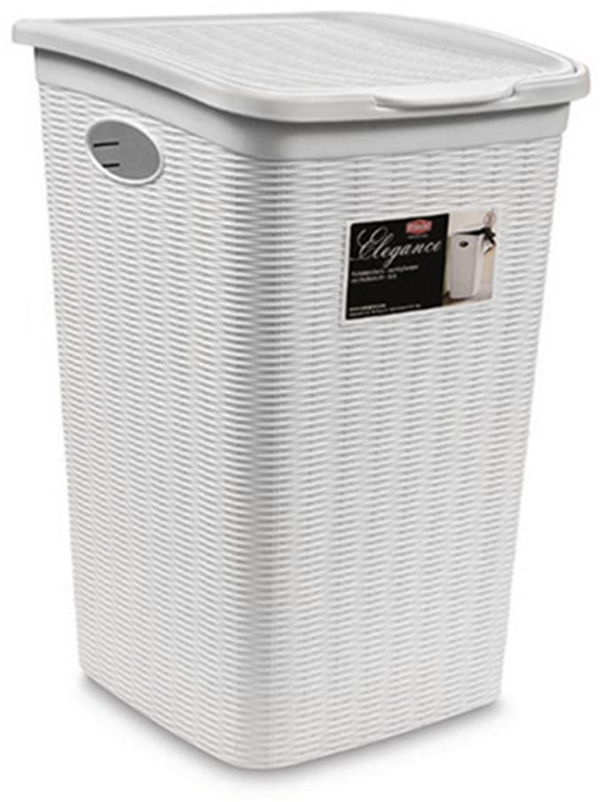 Wasmand met deksel 'Elegance' - 50 Liter - Met ventilatie - Handgrepen - Wit
