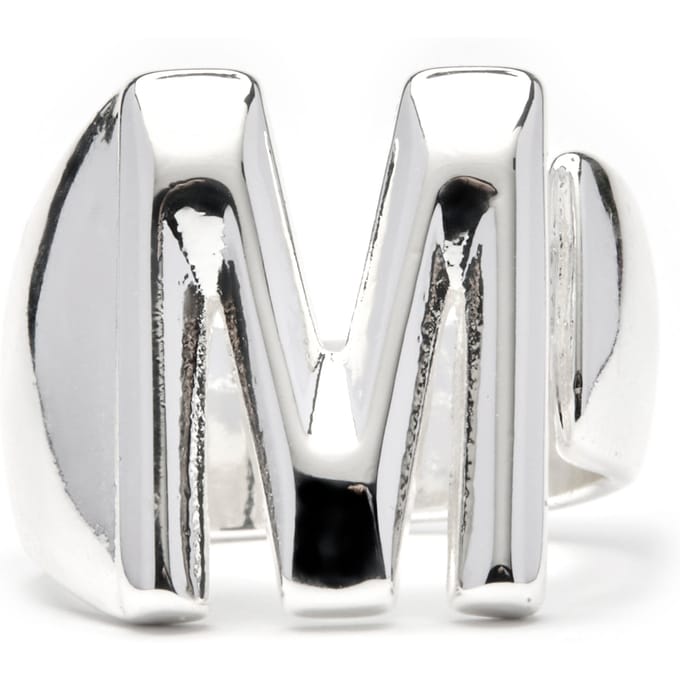 Bague - LUXENTER - Alphabet Lettre M - Plaqué rhodium - Taille ajustable - Zirconia argenté gris