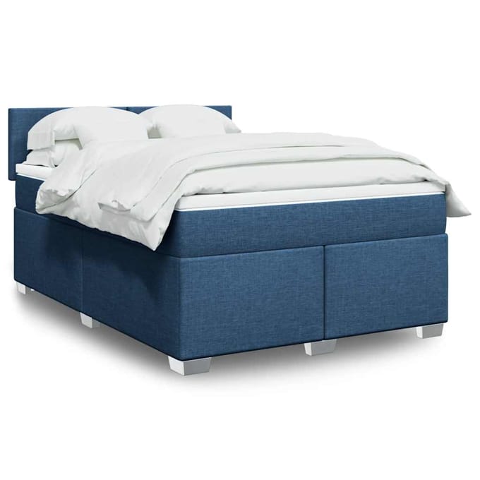 vidaXL - Boxspring - met - matras - stof - blauw - 140x190 - cm