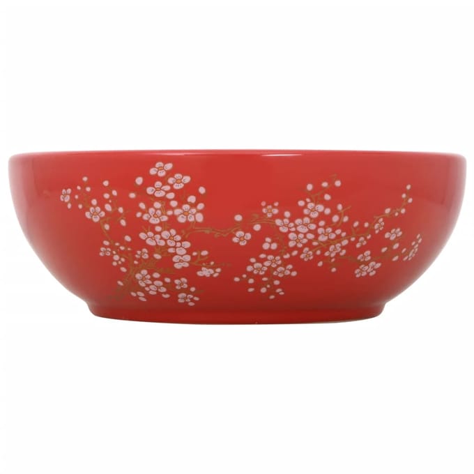 vidaXL - Opzetwasbak - rond - Φ41x14 - cm - keramiek - wit - en - rood