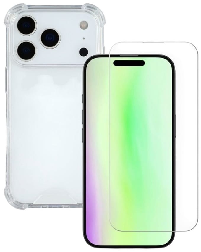 Shockproof Hoesje Geschikt voor: iPhone 17 Pro Max - Anti -Shock Silicone - Transparant + 2x Screenprotector