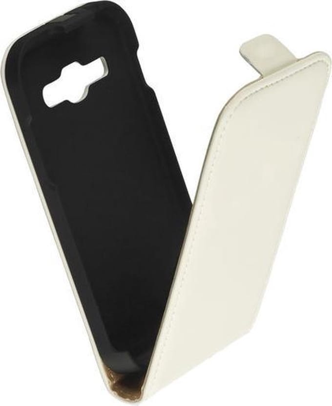 LELYCASE Flip Case Lederen Hoesje Samsung Galaxy Ace 3 Wit