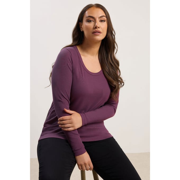 Yours Paarse Geribbelde Ronde Hals Top Size 46
