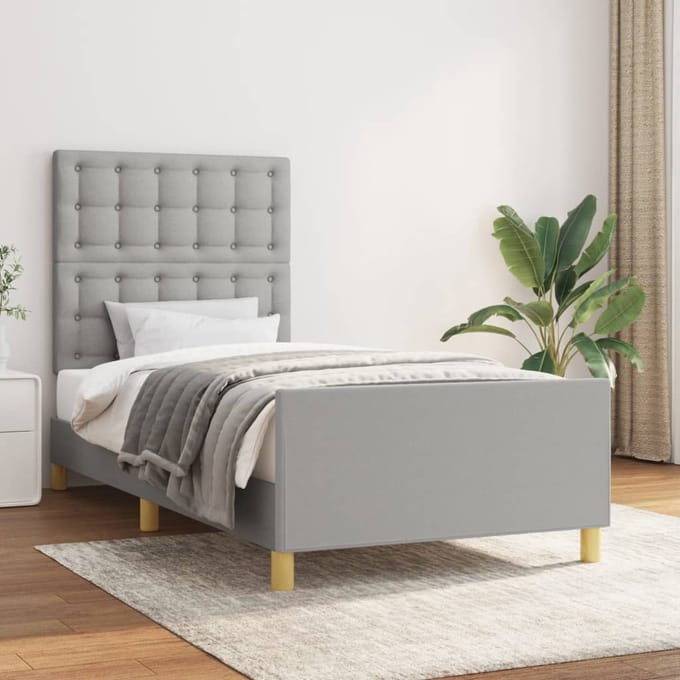 vidaXL - Bedframe - met - hoofdbord - stof - lichtgrijs - 80x200 - cm