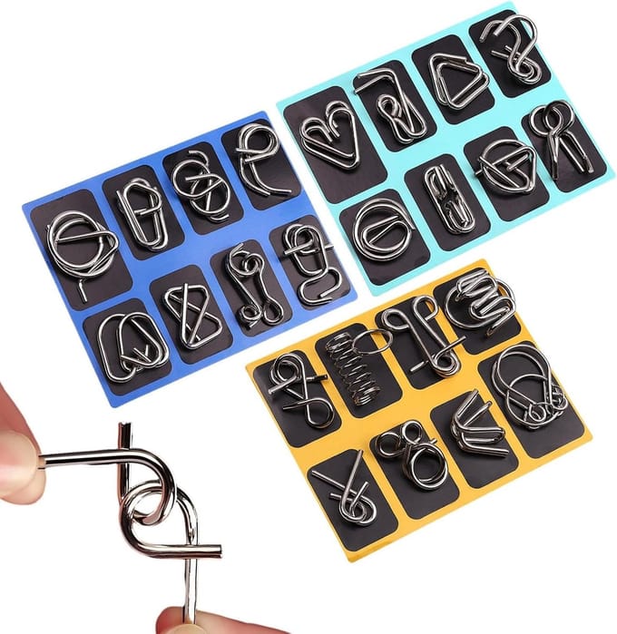 Metalen Puzzel Set - Hersenkrakers Spellen - Logisch Denken - Ontwarring Puzzels - 21 x 17 cm