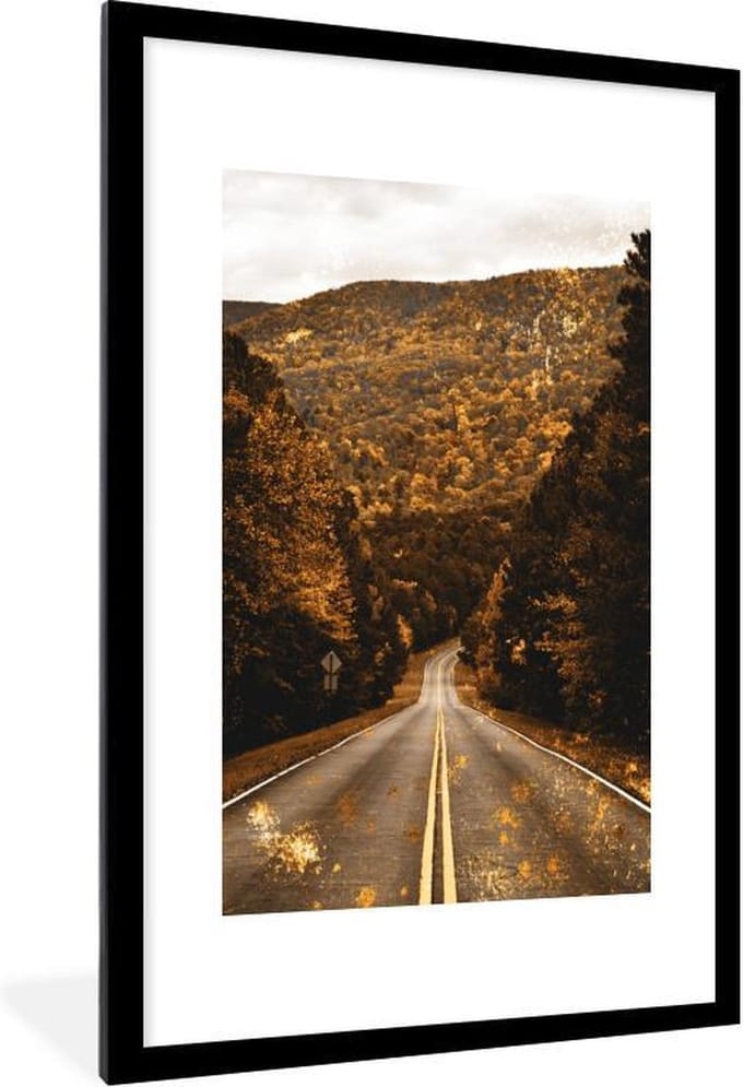 Fotolijst incl. Poster - Goud - Weg - Bomen - 60x90 cm - Posterlijst