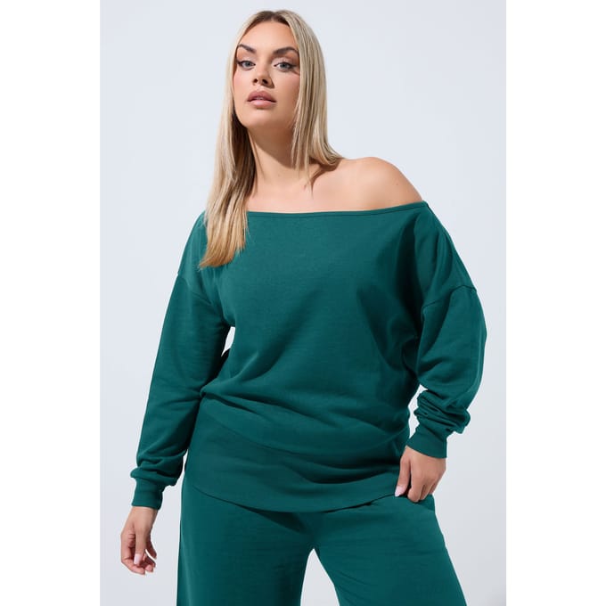 Limited Collection Bosgroen Sweatshirt Met Wijde Halslijn Size 46
