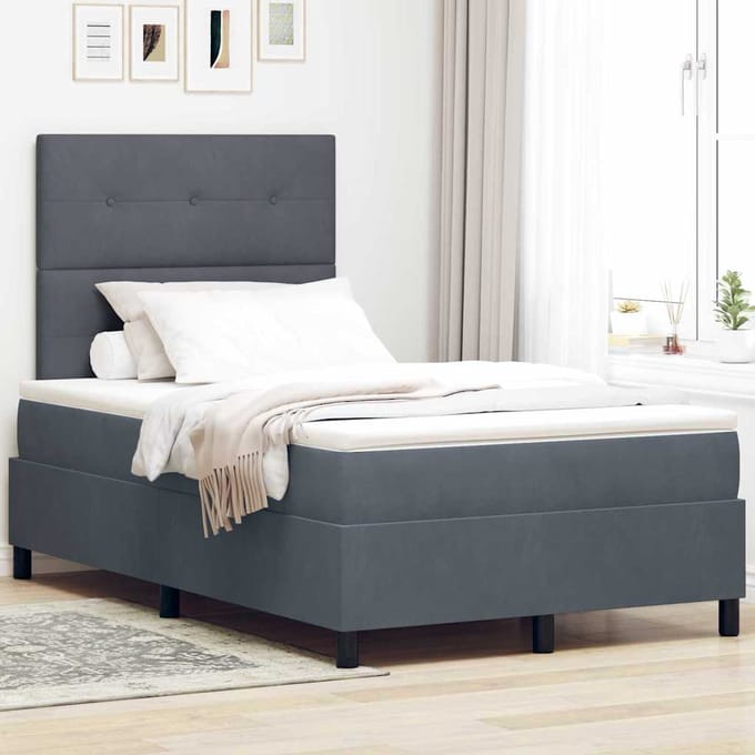 vidaXL - LED - Box - Spring - Bed - Donkergrijs - 120 - x - 200 - cm - Fluweel