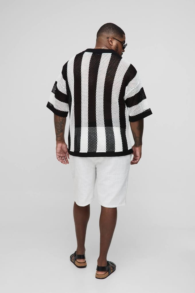 Plus Boxy Oversized Gestreepte Gebreide Polo | Ecru | Size 2XL
