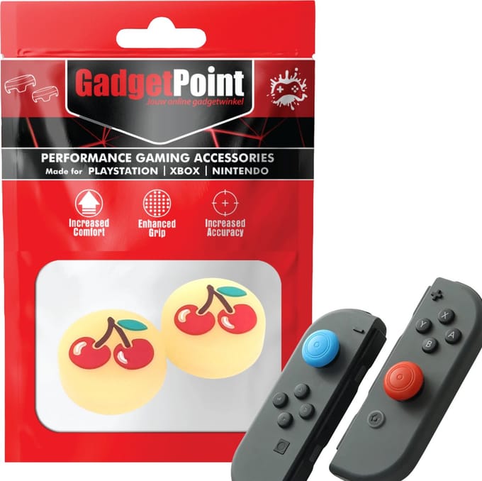 Gadgetpoint - Thumb Grips voor Nintendo Switch Joy-Con Controllers - Gaming Thumbgrips - Performance Anti-Slip Thumbsticks - Bescherming Accessoires - Fruit - Kers geel