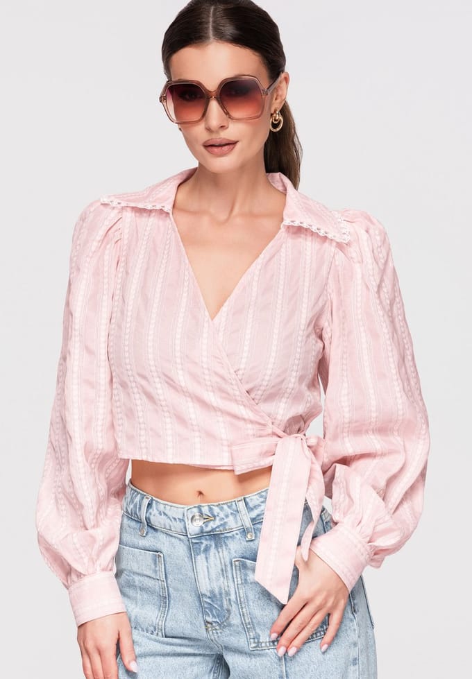 OMBRE Blouse - Slim Fit - Lange Mouw - Knopen Roos M