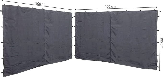 Zijpanelen met ritssluiting voor paviljoen 3x4m - Antraciet RAL 7012