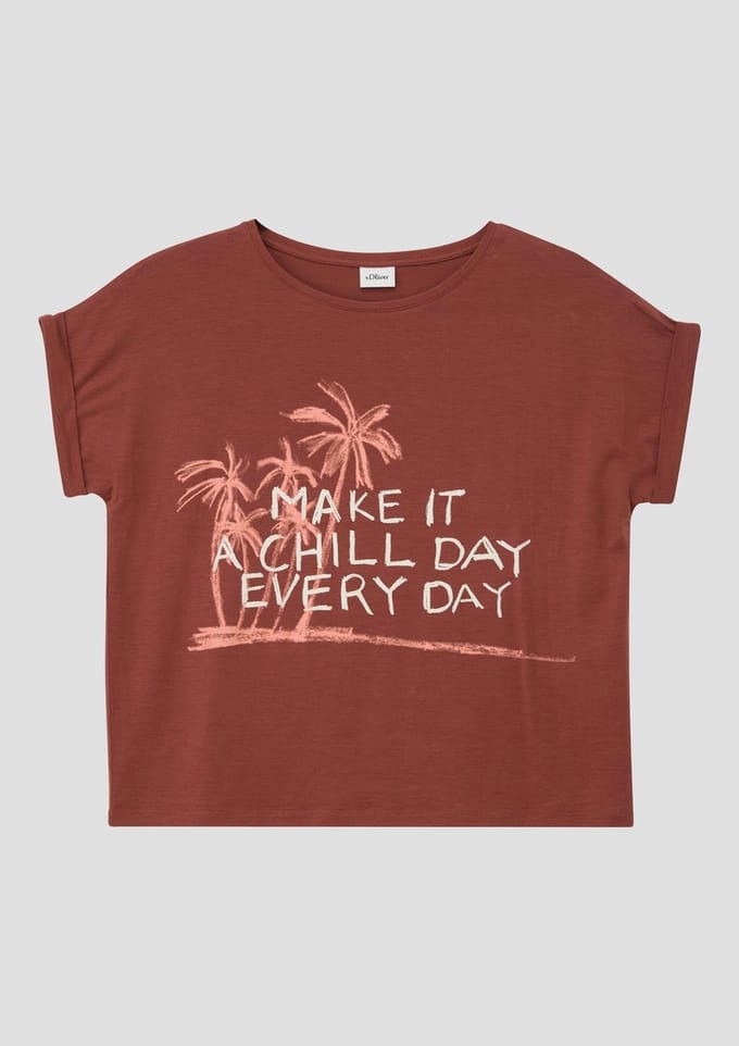 T-shirt met V-hals en rubberprint meisje s.Oliver