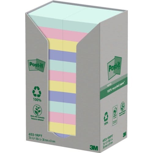 Memoblok post-it 653-1rpt 38x51mm rainbow pastel 24 stuks