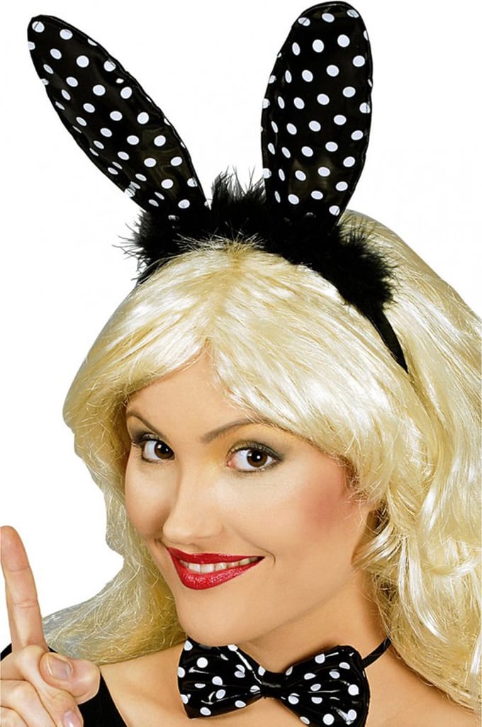 Chaks Verkleed diadeem paashaas/bunny oren - stippen - zwart/wit - one size