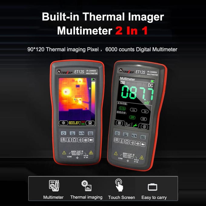 2in1 Digitale Warmtebeeldcamera Multimeter 2,8 inch Kleurendisplay 90*120 Thermische Beeldvorming Pixel 6000 ET11S veelkleurig