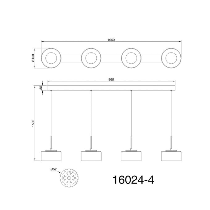 Globo LED hanglamp Belinda, lengte 105 cm, rookgrijs, 4-lamps.