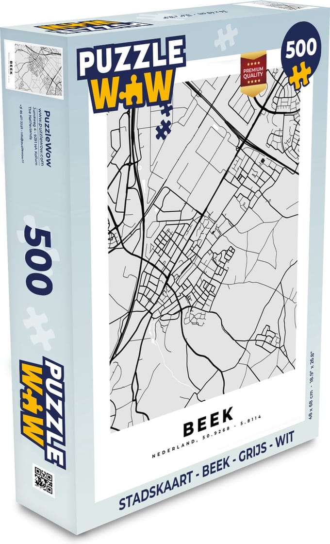 Puzzel Stadskaart - Beek - Grijs - Wit - Legpuzzel - Puzzel 500 stukjes - Plattegrond